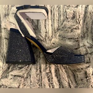 Vince Camuto Navy Blue Pilannaa Rhinestone Platform Sandals